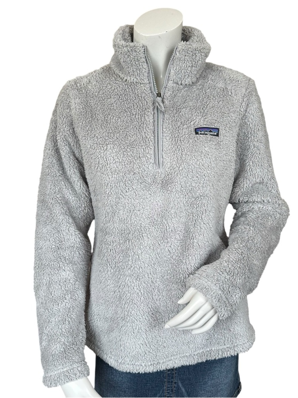 Patagonia Los Gatos Light Gray Pile Fleece 1/4 Zip Sweater Size Ladies Medium
